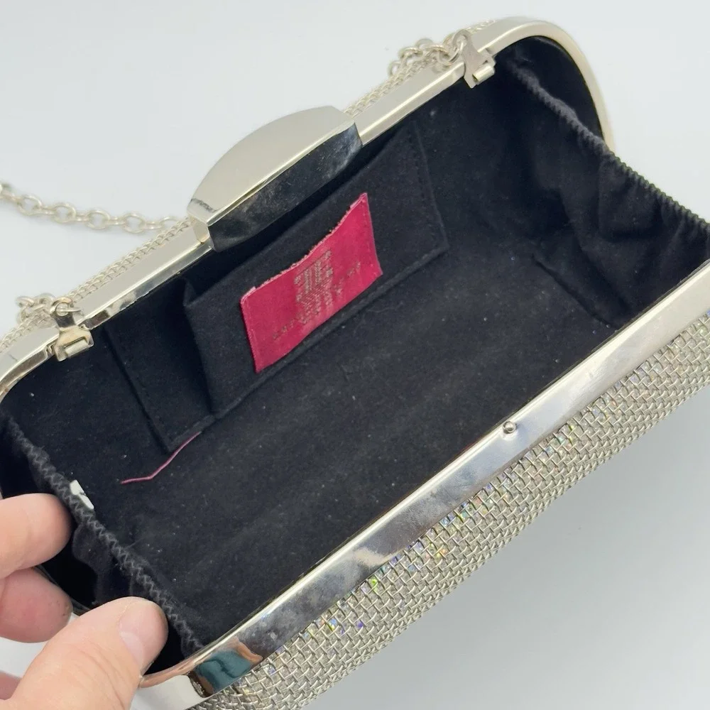 Expressions NYC Silver Sparkly Evening‎ Bag/Clutch Y2K Style Removable Strap